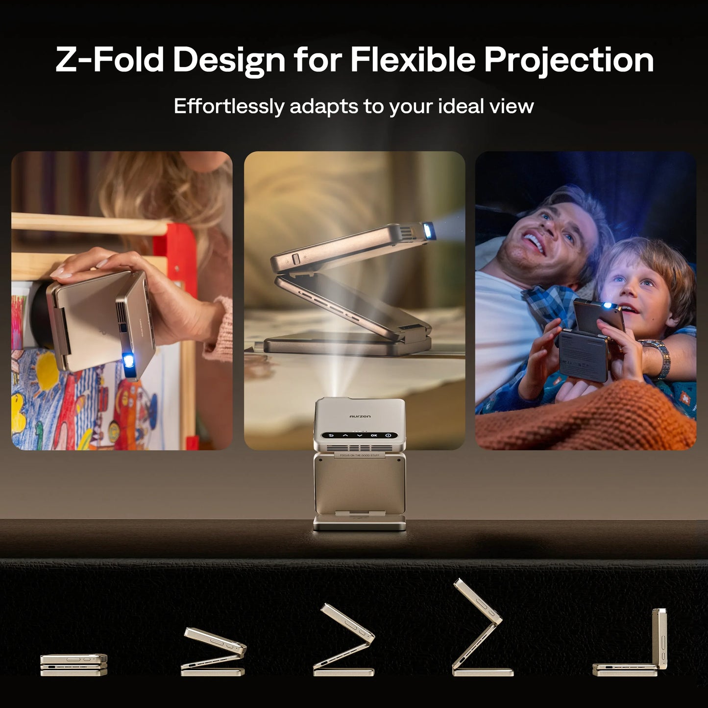 Aurzen ZIP Tri-Fold Portable Mini Projector | US Version