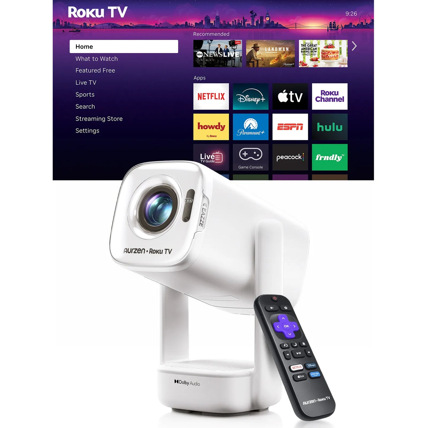 Aurzen EAZZE D1R air Portable Roku TV Smart Projector