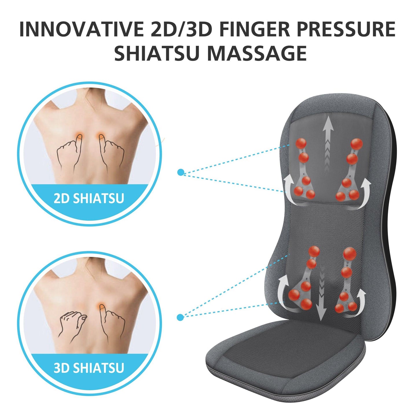 Comfier 2D/3D Shiatsu Full Back Massage Seat Cushion with Heat CF-2913