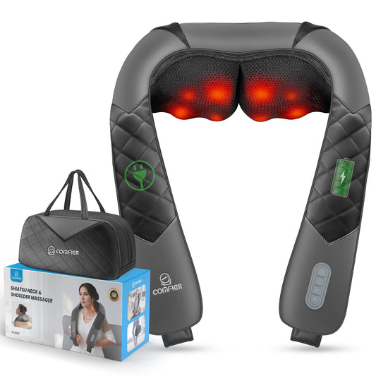 Comfier Cordless Shiatsu Neck Shoulder Massager - 2025 Latest Upgraded Model, Shiatsu Back Massager for Pain Relief deep Tissue, 3D Kneading Massage Pillow for Shoulder, Portable & Cordless Design CF-6302UC