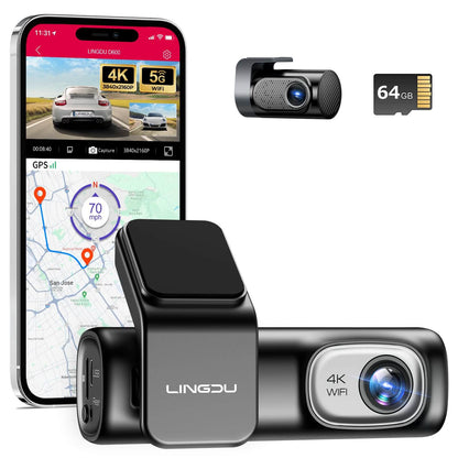 LINGDU D600 2CH Dash Cam 4K with 0.96" Screen Voice Control 24H Parking Mode