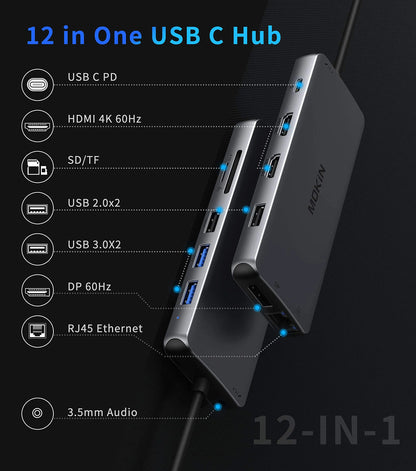 MOKiN 12-in-1 USB-C Desktop Hub with Dual HDMI Adapter