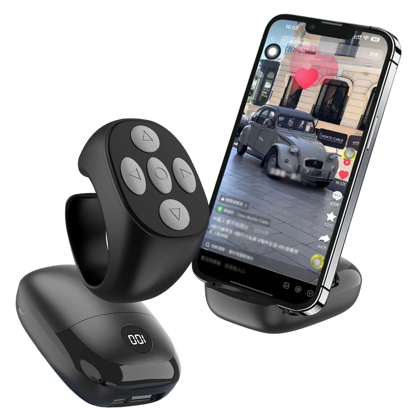 Findtime Tik Tok Scrolling Ring Phone Stand Fingertip Wireless Bluetooth Remote Control Tiktok Scroller Ring Bluetooth Page Turner Compatible with iOS Android
