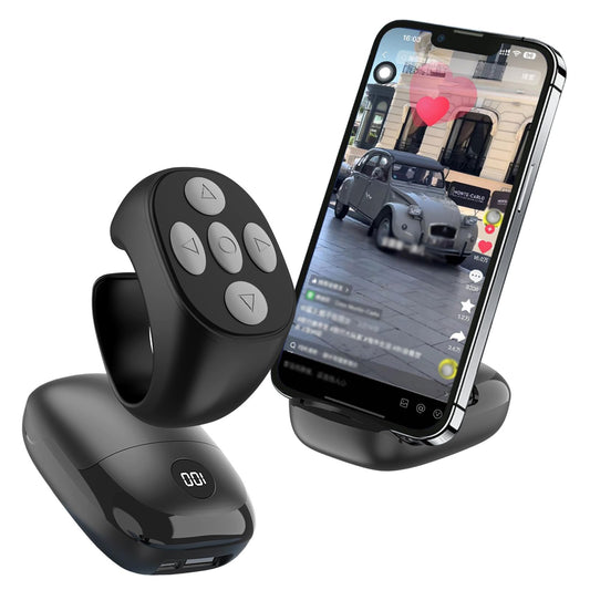 Findtime Tik Tok Scrolling Ring Phone Stand Fingertip Wireless Bluetooth Remote Control Tiktok Scroller Ring Bluetooth Page Turner Compatible with iOS Android