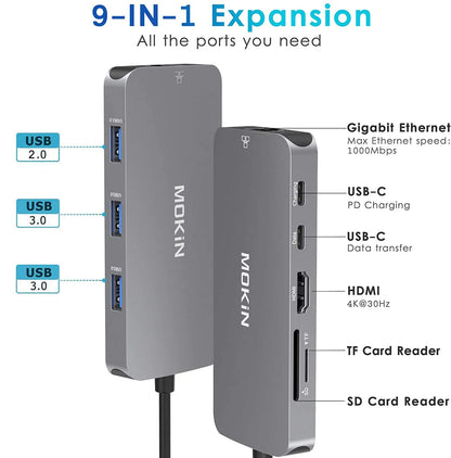 MOKiN 9‑in‑1 USB‑C Adapter for MacBook Pro/Air