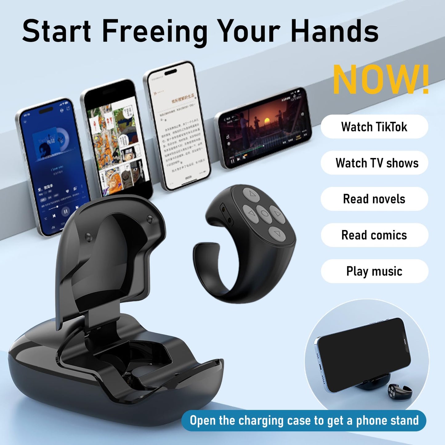 Findtime Tik Tok Scrolling Ring Phone Stand Fingertip Wireless Bluetooth Remote Control Tiktok Scroller Ring Bluetooth Page Turner Compatible with iOS Android