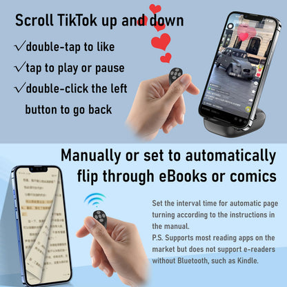 Findtime Tik Tok Scrolling Ring Phone Stand Fingertip Wireless Bluetooth Remote Control Tiktok Scroller Ring Bluetooth Page Turner Compatible with iOS Android