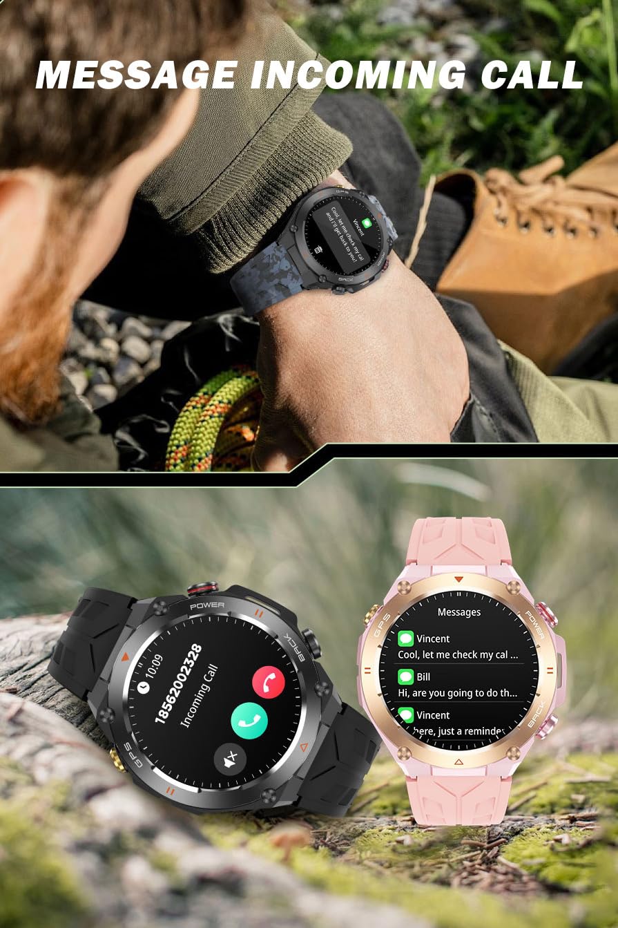 Smart Watch Answer/Make Calls GPS Tracker Message Notification Smartwatch Compass Altitude Barometer Heart Rate Monitor Waterproof Smart Watches for Men