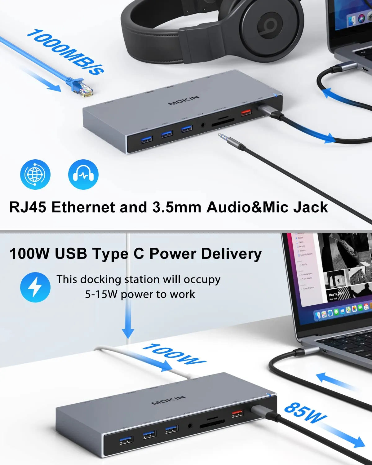 MOKiN 15 IN 1 USB-C Docking Station 3 Monitors With 2 HDMI