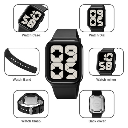 Findtime Unisex Square Big Numbers Dial Digital Watch for Men Women Seniors, 50M Waterproof Large LED Electronic Time Pink Wristwatch Simple Designer