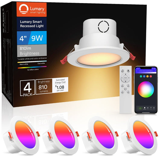 Lumary 4 Inch Integrated Smart Recessed Lighting with Junction Box 9W 810LM