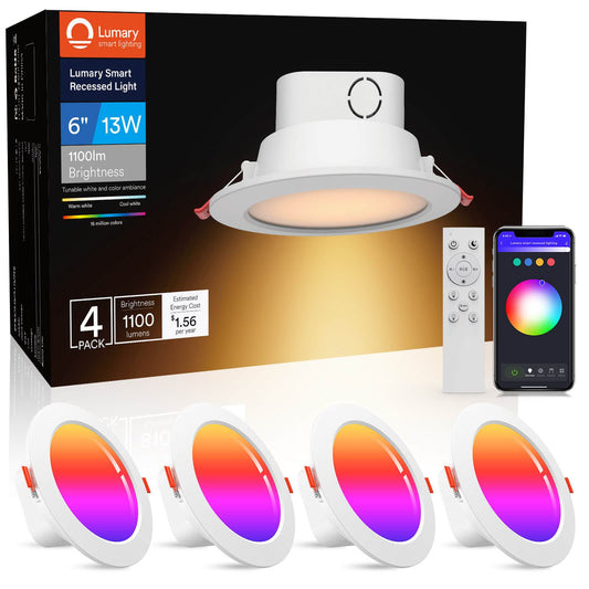 Lumary 6 Inch Integrated Smart Recessed Lighting with Junction Box 13W 1100LM
