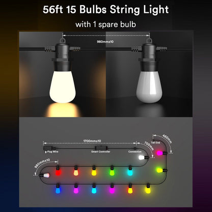 Lumary RGBAI Wi-Fi & Bluetooth Outdoor Bulb String Lights 100ft 30 LED Bulbs