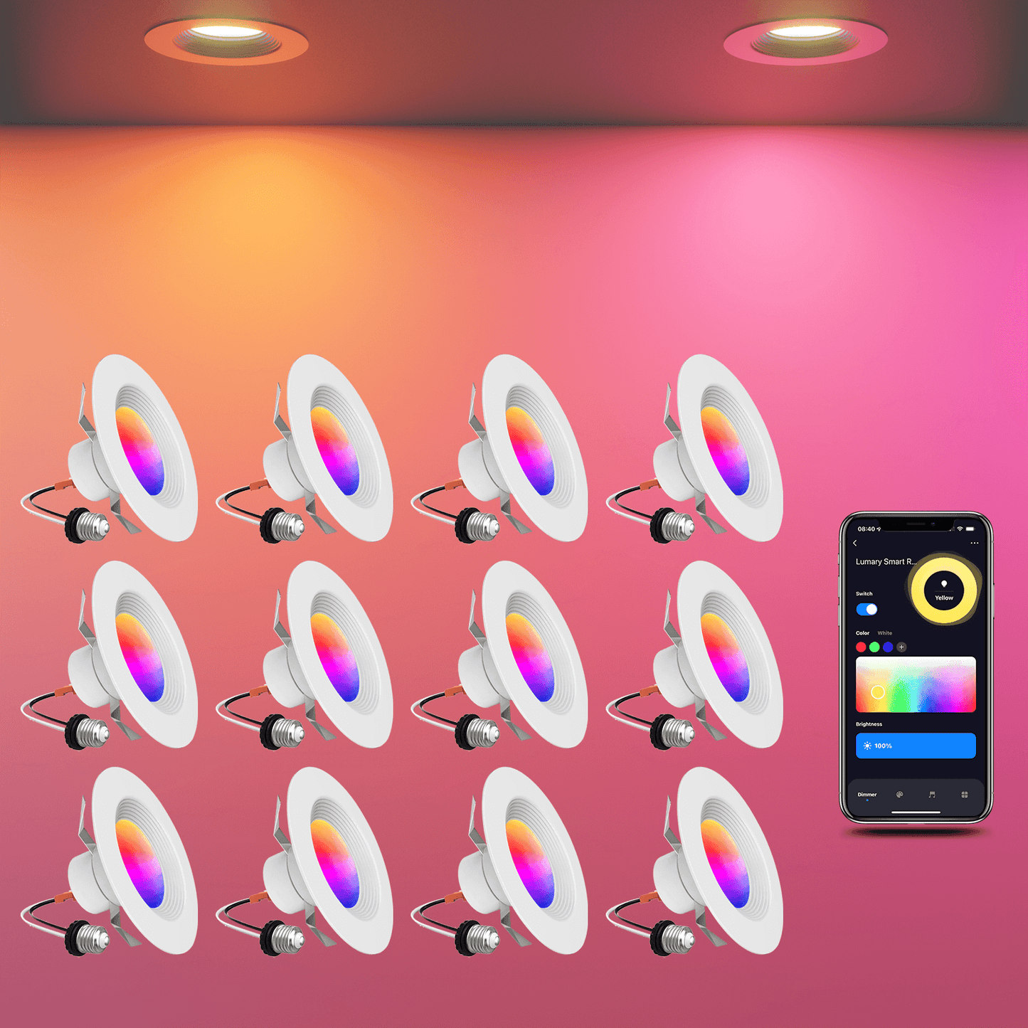 Lumary Smart Wi-Fi Recessed Can Light RGB LED Retrofit Downlight 6 inch 12 PCS