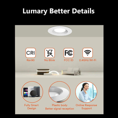 Lumary Smart Wi-Fi Recessed Lighting Fixtures Retrofit Downlights 6 inch 4PCS (With Remote Controller)