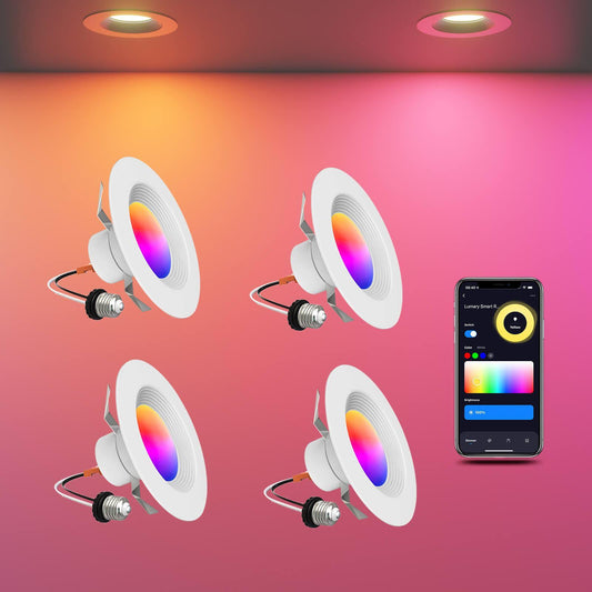 Lumary Smart Wi-Fi Recessed Can Light RGB LED Retrofit Downlight 6 inch 4 PCS