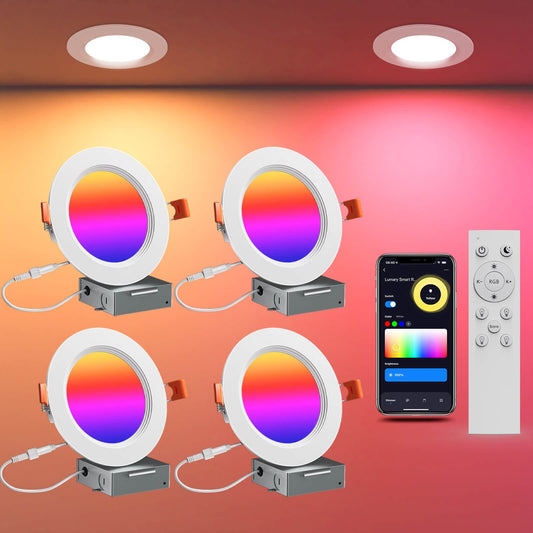 Lumary Wi-Fi Smart Ultra-Thin Baffle Trim Recessed Lighting 6inch 4PCS (With Remote Cotroller)