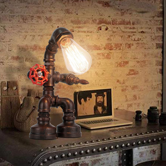 Lámpara de mesa de escritorio con diseño de robot de hierro antiguo industrial Steampunk de Metalkitor, ideal para decorar habitaciones, ideal como regalo de cumpleaños o Año Nuevo para hombres y niños. 