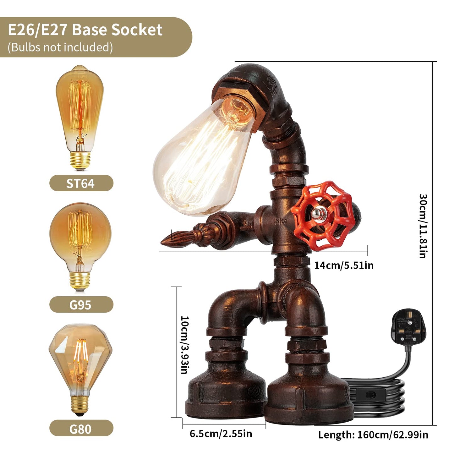 Lámpara de mesa de escritorio con diseño de robot de hierro antiguo industrial Steampunk de Metalkitor, ideal para decorar habitaciones, ideal como regalo de cumpleaños o Año Nuevo para hombres y niños. 