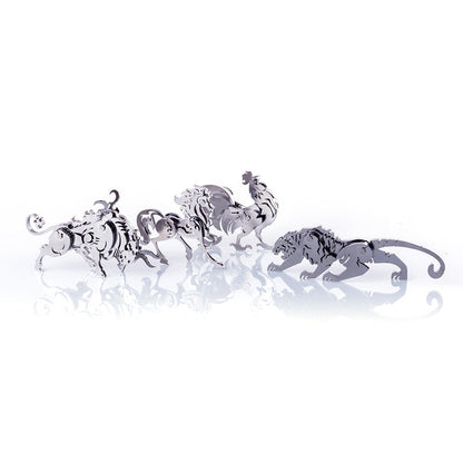 4PCS DIY Assembly 3D Stainless Steel Tiger Cattle Cock Horse Puzzle Toy