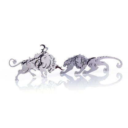 4PCS DIY Assembly 3D Stainless Steel Tiger Cattle Cock Horse Puzzle Toy