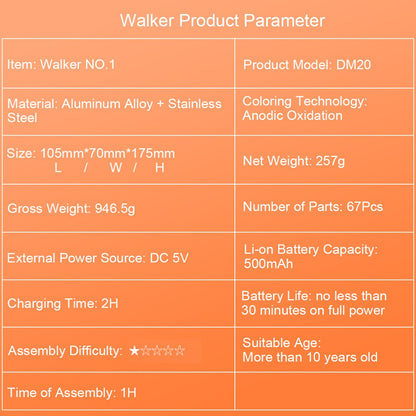 Teching 67pcs Metal Assembly Smart Controlled Pedestrian Walking Robot Model Toy for Adult