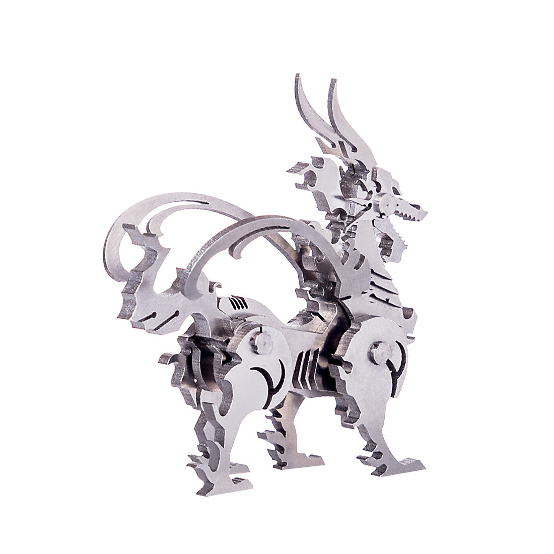 4PCS DIY 3D Assembly Stainless Steel Fox Elk Beast Unicorn Puzzle Toy Model