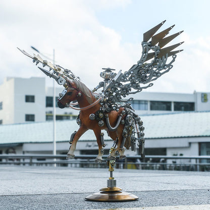 DIY Metal  3D Assembly Mechanical Wing Knight Unicorn Model Kit Toy with Base 776Pcs