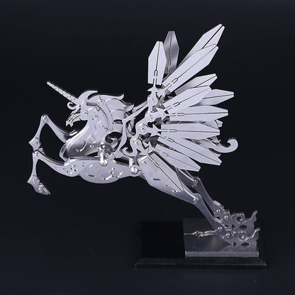 3D Assembly Stainless Steel Medium Unicorn Puzzle Model