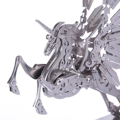 3D Assembly Stainless Steel Medium Unicorn Puzzle Model