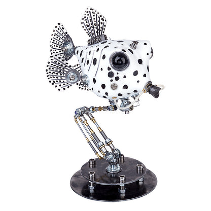Metal Black & White Cowfish Model Kits 3D Handmade Assembled Steampunk Crafts for Home Decor