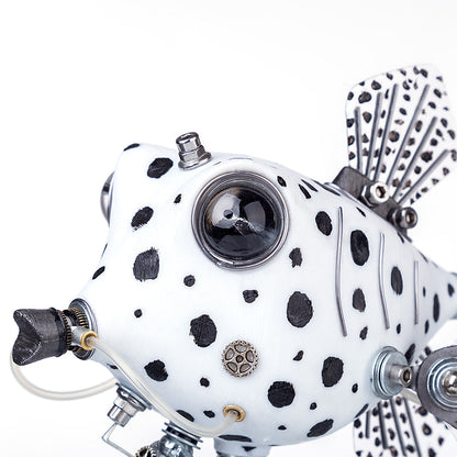 Metal Black & White Cowfish Model Kits 3D Handmade Assembled Steampunk Crafts for Home Decor