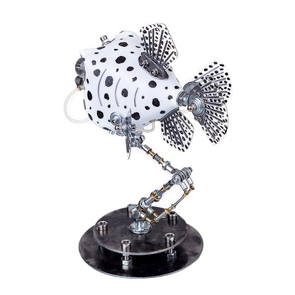 Metal Black & White Cowfish Model Kits 3D Handmade Assembled Steampunk Crafts for Home Decor