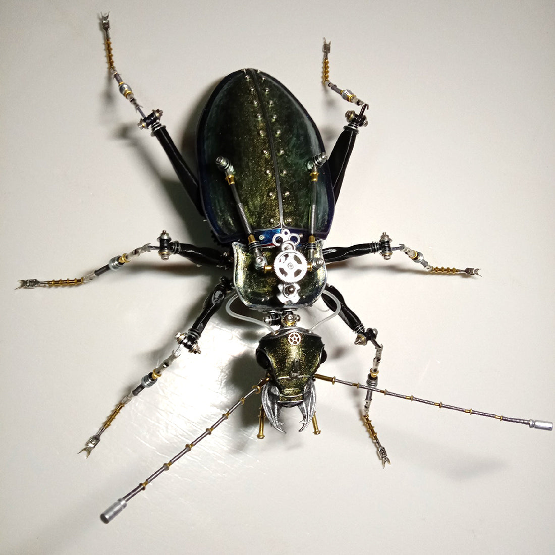 Steampunk Mechanical Metal Green Ground Beetle Insect Sculptures  Assembled