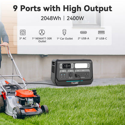 ALLWEI PPS2400 Portable Power Station – 2048Wh Large Capacity, 2400W High Output, Fast Charging Backup Power for Home, RV & Camping