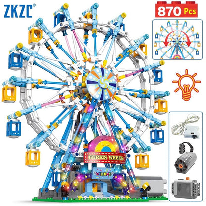 MOC Technical Rotating Ferris Wheel Building Blocks and Electric Bricks