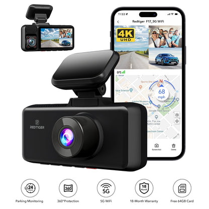 Redtiger F17  3-Channel 5G Wifi Dash Cam