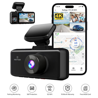 Redtiger F17 3-Channel 5G Wifi Dash Cam