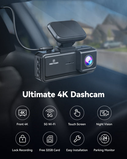 Redtiger F8 5GHz Wifi Touch Screen 4K Front Dash Cam
