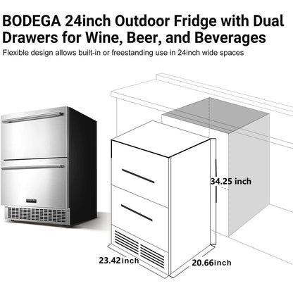 BODEGACOOLER 24 Inch Outdoor Drawer Beverage Refrigerator 149 Cans